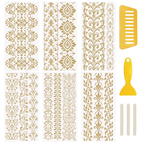WANDIC 6 Sheets Gold Retro Rub On Transfer Stickers Pattern Scrapbook Stickers Window Decals Waterproof Decals Cup Wraps for DIY Furniture Photo Albums,15 * 30cm - color: Golden Retro Pattern 2