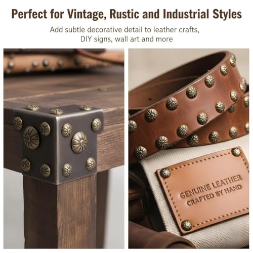 120Pcs 7/16 Inch Upholstery Tacks, Decorative Daisy Pattern Furniture Nails for Sofa, Chair, Bed and DIY Crafts (Antique Brass)