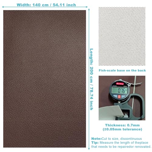 Brown Faux Leather Fabric 79"×55" Lychee Grain Upholstery Vinyl - color: Brown Lychee Grain, size: 79"x55" (200cm x 140cm)