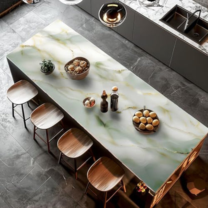 Marble Wallpaper Peel and Stick Self Adhesive Contact Paper Waterproof Vinyl Wrap Cover Furniture Sticker for Kitchen Countertops Cabinets Table Desk 39.37 x 23.62 in (Light Green) - color: Green