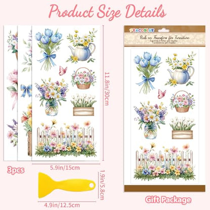 Peacoblue Vase Bouquet Rub On Transfers for Furniture 6"x12" - style: Vase Flower Pot and Bouquet
