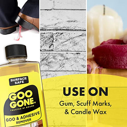 Goo Gone Original Liquid - 8 Ounce - Surface Safe Adhesive Remover Safely Removes Stickers Labels Decals Residue Tape Chewing Gum Grease Tar Crayon Glue (Pack of 3) - size: 8 Fl Oz (Pack of 3)