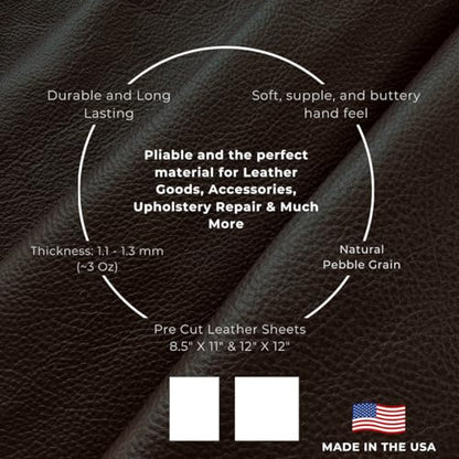 Natural Grain Cow Leathers: 12'' x 12'' Pre-Cut Leather Pieces (Chocolate Brown, 3 Pieces) - color: Chocolate Brown, size: 3 Pieces