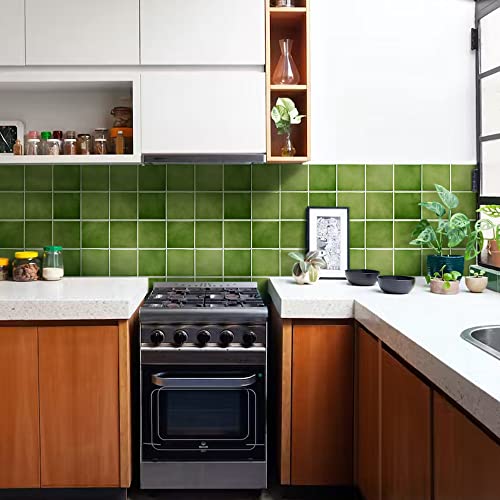 Commomy Matte 3D Peel and Stick Tile 10 Pcs 11.8"x11.8",Green - color: Green Ceramic