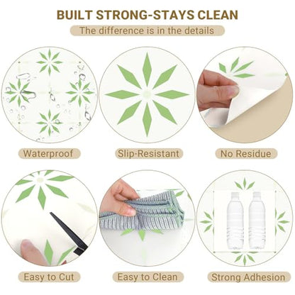 Peel and Stick Floor Tile, 7.9"x7.9" Vinyl Flooring for Bathroom Kitchen, Waterproof Non-Slip Durable Self-Adhesive Easy DIY Removable - color: green white