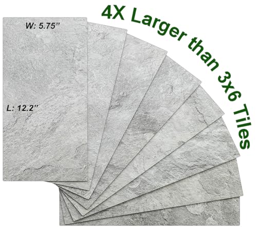 AULIGET 20-Piece Dark Slate Peel and Stick Backsplash Wall Tiles, 6" x 12" PVC Faux Stone Stick on Tiles for Backsplash Kitchen, Bathroom, Laundry Room, Camper, Fireplace - color: Dark Slate, size: 20 Sheets, 6"x12"x0.12"