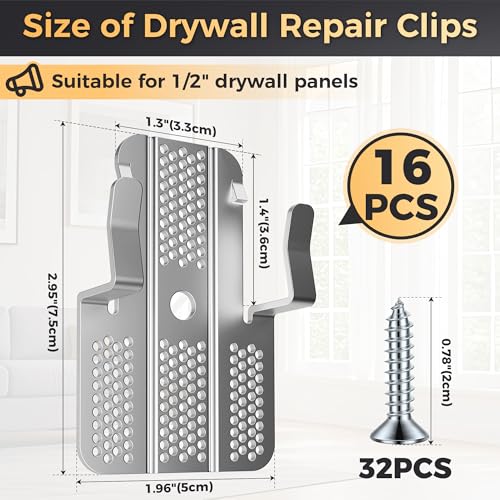 16 Pack Drywall Repair Clips,Easy Install Drywall Clips, Drywall Patch Clip - color: Silver-16