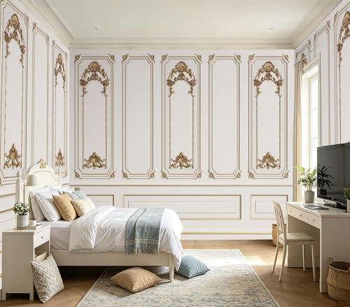 Classic White Gold 3D Wainscoting Panel Wallpaper Peel and Stick - color: No.16, size: 157" x 110"