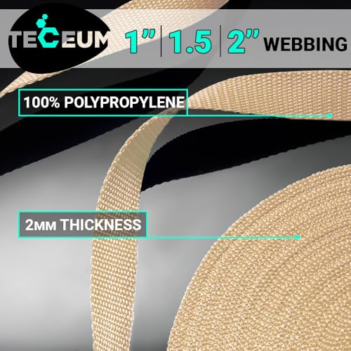 TECEUM Webbing Strap, 3/4" to 2", 10-50 Yds, Multi-Color Heavy Duty Tape - color: Champagne, size: 1"- 10 yards