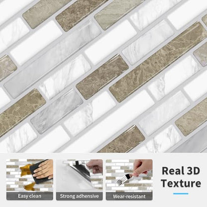 URCOLOR 10-Sheet Peel and Stick Backsplash Tile for Kitchen, 12”×12” Stick on Wall Tile for Bathroom, Beige & White - color: Beige & White