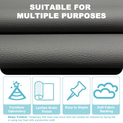 Grey Faux Leather Fabric 118"×55" Lychee Grain Upholstery Vinyl - color: Gray Lychee Grain, size: 118"x55" (300cm x 140cm)