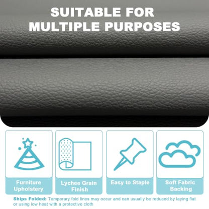 Grey Faux Leather Fabric 118"×55" Lychee Grain Upholstery Vinyl - color: Gray Lychee Grain, size: 118"x55" (300cm x 140cm)