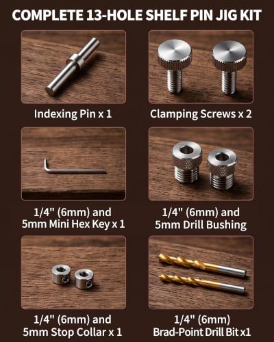 VASTHOME 13 Holes Shelf Pin Jig - 1/4" (6mm) & 5mm Shelf Holes Drilling Jig - size: 13 Holes