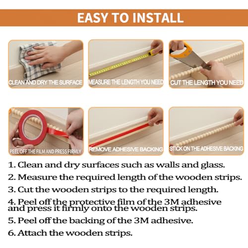 12 Pcs Peel and Stick Decorative Beaded Wood Trim – 15.75" Half Wood Bead Moulding Strips for DIY Door, Mirror Frame, Cabinet, Wall Edge, Farmhouse Furniture, Crafts & Home-Width 1.4 x Thickness 1cm - size: Width 1.4cm x Thickness 0.7cm