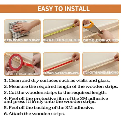 12 Pcs Peel and Stick Decorative Beaded Wood Trim – 15.75" Half Wood Bead Moulding Strips for DIY Door, Mirror Frame, Cabinet, Wall Edge, Farmhouse Furniture, Crafts & Home-Width 1.4 x Thickness 1cm - size: Width 1.4cm x Thickness 0.7cm