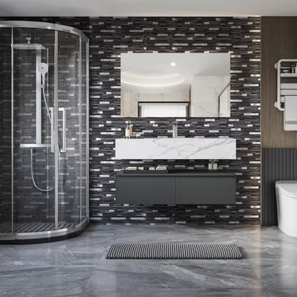 Midcard 10 Sheet Peel and Stick Backsplash Tile, Stick on Tiles for Backsplash Kitchen, Bathroom, Laundry Room, Camper, Fireplace. - color: 20Trapezoidal Black Grey Wood with Metal Silver