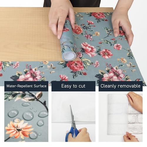 Peel and Stick Masking Tape for Furniture, Cabinets & Accent Walls – Blue Gray Rose Floral – Removable Japanese Fleece Fabric, Repositionable, No Residue, Water-Resistant, Made in Japan - color: ST012 : Blue Gray Rose Floral
