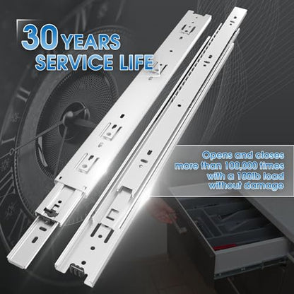 SHUHANG 5 Pairs Full Extension Drawer Slides 8 10 12 14 16 18 20 22 24 Inch 100lb Load Capacity Side Mount Ball Bearing Glides Runners Rails Cabinet Dresser Wardrobe Kitchen Trash (8 Inch,5 Pairs) - size: 8 Inch, style: 5 Pair (Silver)