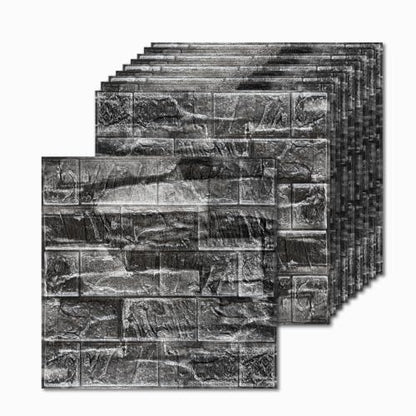 3D Wall Panels Peel and Stick Faux Foam Brick Wallpaper Covering - color: Rock Black, size: 20 Pcs