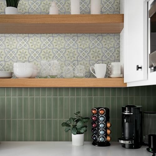Smart Tiles Peel and Stick backsplash, Stacked Olive Green, 11.43"x9" - color: Olive Green