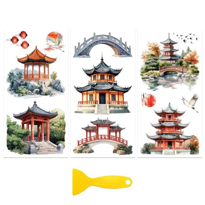 Peacoblue Chinese Courtyard Rub On Transfers for Furniture 6"x12" - style: Chinese Courtyard Architecture