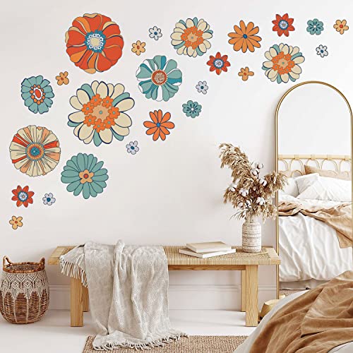 Supzone Boho Retro Floral Wall Decals Large Vintage Hippie Daisy Flower Wall Stickers for Bedroom Living Room, Offices Sofa TV Backdrop Decoration - color: Boho