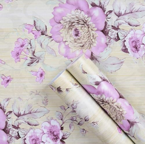 Retro Style Blooming Purple Flower Wallpaper Peel Stick Shelf Liner Funitures Dresser Drawer Cabinet Paper Decor 17.7 Inch by 100 Inch - color: Purple, size: 17.7"W x 100"L