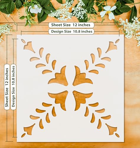 2 Pcs 12" x 12" Tile Stencil Painting Stencil for Walls and Floors - Reusable - Stencils for Painting - Stencil for Home Decor (Vine Wreath) - style: Vine Wreath