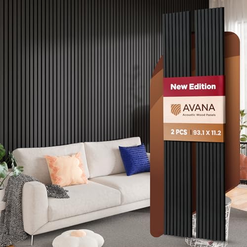 Avana Acoustic Wood Wall Panels –93.2x11.25 Inch Panels – Fits 94x12 Layout – Black Oak Acoustic Panels 2 PCs – Wall Panels For Interior Wall Decor For Homes, Offices – Decorative Wood Panels For Wall - color: Black, size: 94X11 (2 PCs)