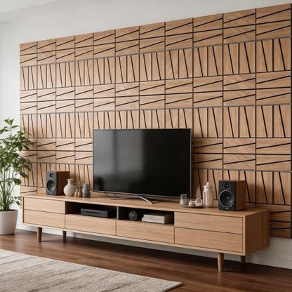 WoveN SounD Acoustic Wall Panels, Teak, 16 Pack, 12x12 in - color: Cut Prism, Teak, 16 Pack