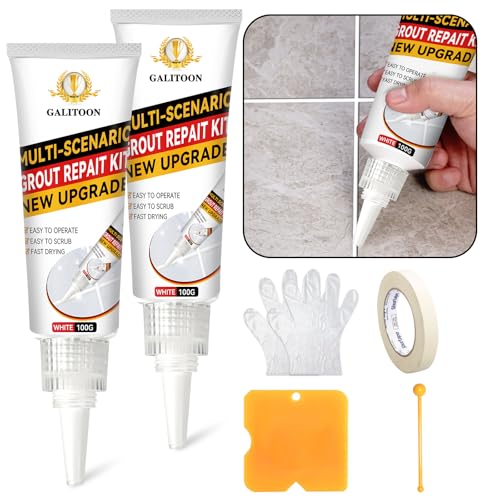 Tile Grout Repair Kit, 2 Pack Grout Filler, Fast Drying Tile Grout Paint, Grout Sealer Bathroom Shower Kitchen Floor Tile, Restore and Renew Tile Joints Line, Gaps, Replace Grout Pen White