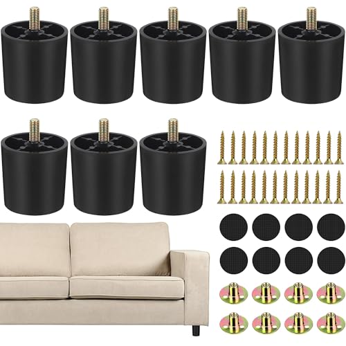 TURSTIN 8 Pack 2 Inch Plastic Furniture Legs with M8 T-Nuts Screws Tapered Sofa Couch and Chair Legs Replacement Furniture Leg for DIY Projects Sofas Coffee Tables Dressers Beds - size: 2 inch
