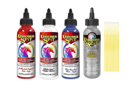 Unicorn SPiT Gel and Glaze Stain in one Bundles - 4 4oz. Bottles with Trebbies Detail Sticks (Americana Collection) - color: Americana Collection