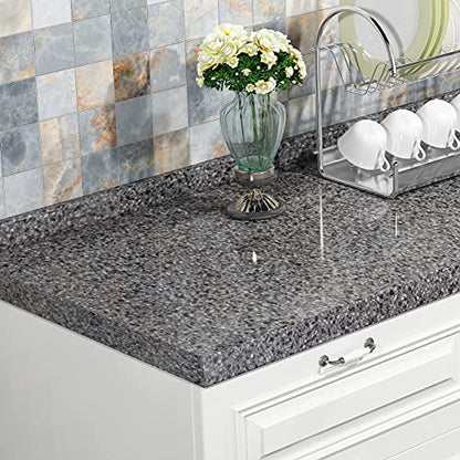 Livelynine 15.8X394 Ash Granite Contact Paper for Countertops Table Top Desk Cabinets Stick on Wallpaper for Kitchen Counters Sinks Dresser Cover Top Laminate Countertop Stick and Peel Waterproof - size: 15.8" x 394"