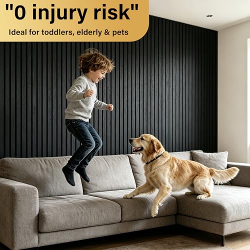 KASARO 5 Pieces Faux Wood Slat Wall Panel, Peel and Stick EVA Decor, Black - color: Black