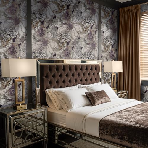 NextWall Harry & Grace Ink Rose Abstract Floral Peel and Stick Wallpaper (Metallic Silver & Plum) - color: Metallic Silver & Plum