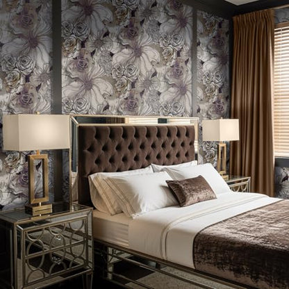 NextWall Harry & Grace Ink Rose Abstract Floral Peel and Stick Wallpaper (Metallic Silver & Plum) - color: Metallic Silver & Plum