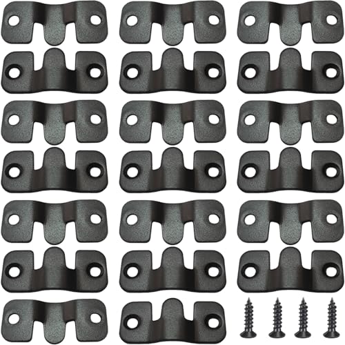 20Pcs Black Flush Mount Bracket 1.73" x 0.75" Stainless Steel Interlock Photo Hanging Buckle, Heavy Duty Picture Hanger Sectional Connector Z Clips Headboard Wall Mounting Brackets with Screws - size: 1.73" x 0.75"/ 2 hole