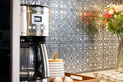 Main Street Peel and Stick Wallpaper Tiles Brushed Nickel & Silver - style: Brushed Nickel and Silver Leaves