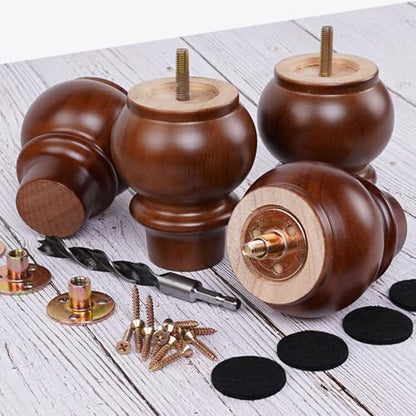 DWYL & LWYD 4 Inches Wood Furniture Legs Set of 4,Heavy Duty Rubber Wood Legs Replacement Sofa Legs Couch Legs Cabinet Legs Wooden Legs for Furniture (Walnut Finish,4 Inches Height) - color: Walnut, size: 4 Inch