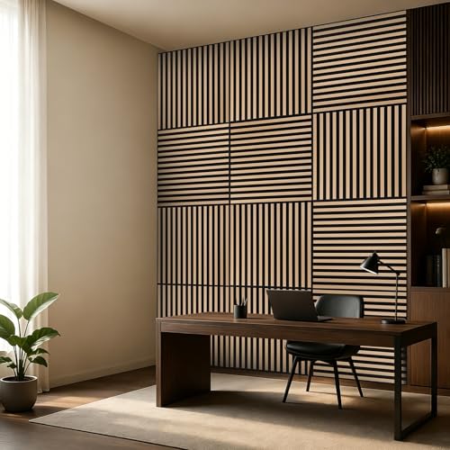Art3d 6-Pack Acoustic Wood Slat Panel & Ceiling Tile, 2 x 2 ft, Natural Oak - color: Natural Oak, size: 24 x 24 inch