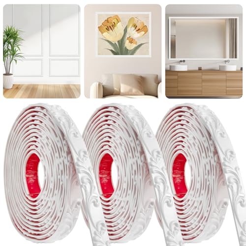 3 Pack 16.4FT White Peel and Stick Crown Molding Trim Kit – Decorative Mirror Border, Flexible Adhesive Trim for Doors, Cabinets & Mirrors - color: White 3 Pack