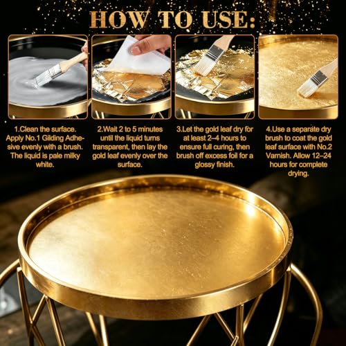 Gold Leaf Adhesive, with 200pcs Gold/Silver/Rose Gold Leaf Sheets
