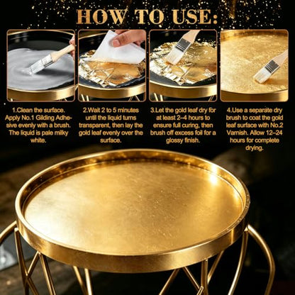 Gold Leaf Adhesive, with 200pcs Gold/Silver/Rose Gold Leaf Sheets
