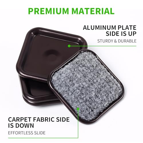 1 3/4" Square Carpet Bottom Furniture Caster Cups Furniture Coasters 24Pack - size: 1-3/4 Inch, 24 Pack