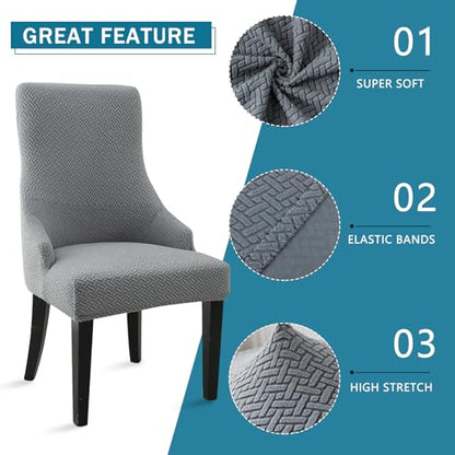 Liykimt Stretch Wingback Side Chair Slipcover-Accent Chair Cover Jacquard with Arm,Washable Upholstered Arm Dining Chair with Nailed Trim Protector for Dining Living Room - color: Gray/Jacquard