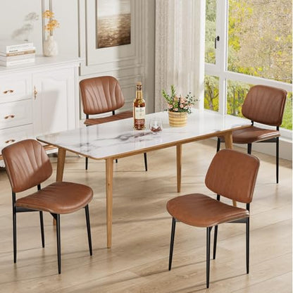 REONEY Dining Chairs Set of 4, Mid-Century Modern Kitchen Chairs, Camel - color: Camel Shell Strips
