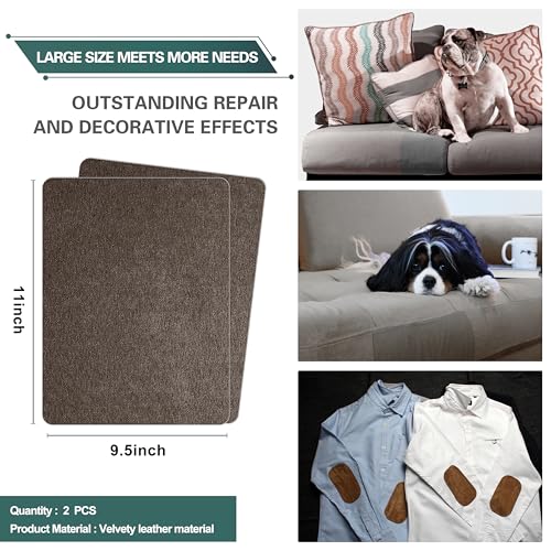 Azobur Couch Patch Repair Fabric,Microfiber Fabric, Self-Adhesive, for Sofa Repair and Upholstery, 2 Pieces, 9.5 x 11 inches (Dark Brown) - color: Dark Brown, size: 9.5" x 11"-2 PCS