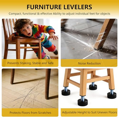 8 Pack Adjustable Furniture Levelers, 3/8"-16 UNC Threaded Leveling Feet for Tables, Chairs, Cabinets, Shelving, Sofa – Heavy Duty Floor Protectors - size: 8pcs 3/8"-16 UNC