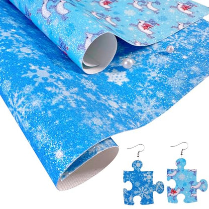 Christmas Snowflake Printed Faux Leather Sheets 8 x 12 Inch, Shiny Fine Glitter Fabric for Bows, Crafts, Earrings (Christmas B) - color: Christmas B